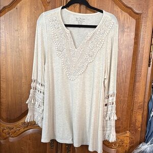 Chico's Cream Embellished Ruffled Tunic Top